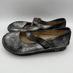 Alegria Metallic Mary Jane Comfort Nursing Shoes Silver Womens Size 40 US 9.5-10